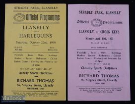 1960 Llanelli Home Rugby Programmes (2): Clean crisp 4pp Stradey vintage issues for the clashes with