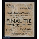 Ticket: 1939 FAC final match ticket; good. (1)