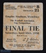 Ticket: 1936 FAC final match ticket; corner wear. (1)