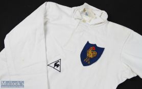 1987 Match Prepared Grand Slam France Rugby Jersey: G Laporte's white Le Coq Sportif with blue no.