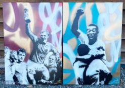 Football Artwork - Pair of Football Stencil Spray Art Pele Bobby Moore 1966 World Cup canvas on