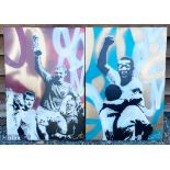 Football Artwork - Pair of Football Stencil Spray Art Pele Bobby Moore 1966 World Cup canvas on