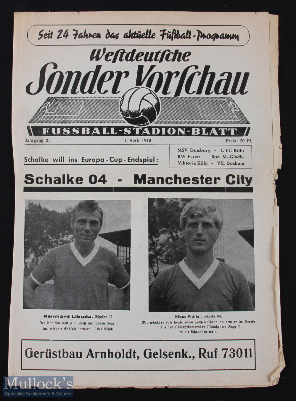 1969/1970 Scarce European Cup Winners Cup semi-final, the rare issue, Schalke 04 v Manchester City