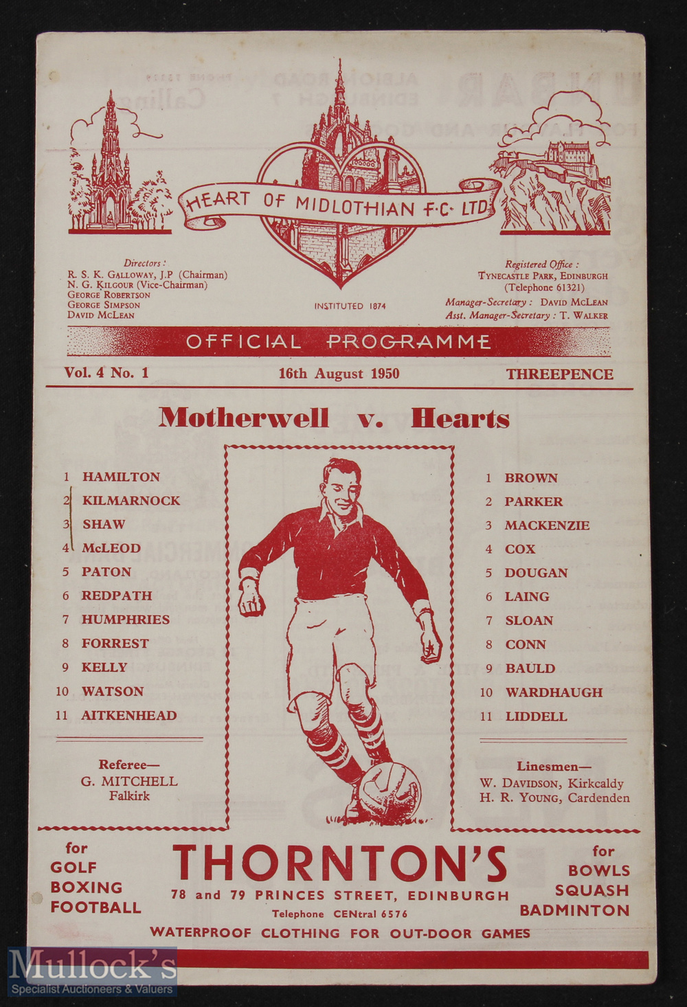 1950/51 Hearts v Motherwell Scottish League Cup match 16 August 1950; good. (1)