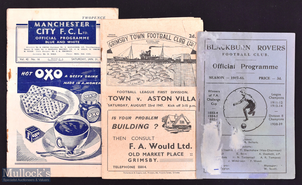 1947/48 Grimsby Town v Aston Villa Div. 1 match programme 23 August 1947; plus aways at Blackburn