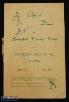 1956 S Africa in New Zealand Rugby Menu: Substantial menu with ribbon for the combined XV's game
