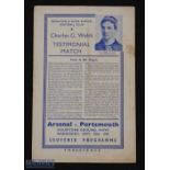 1949/50 at Brighton & Hove Albion; Arsenal v Portsmouth programme 28 September 1949 Charles Webb