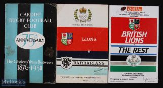 1951/1977/1986 British Lions Rugby Programmes (3): Cardiff's 75th Celebration Game v 'The 1950