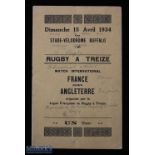 Rare First France v England Rugby League Programme: Great survivor, substantial issue