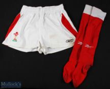 2000s Wales Match worn Rugby Shorts & Socks (2): Still bearing some mud marks, smart 'Reebok'
