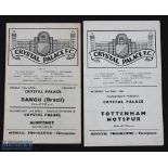 1959/60 Crystal Palace v Tottenham Hotspur friendly match programme, 1961/62 v Bangu (Brazil)