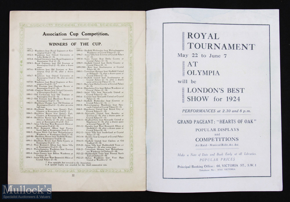 1924 FA Cup Final Aston Villa v Newcastle United match programme at Wembley, rarest cup final issue, - Image 3 of 3