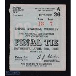 Ticket: 1938 FAC final match ticket; good. (1)