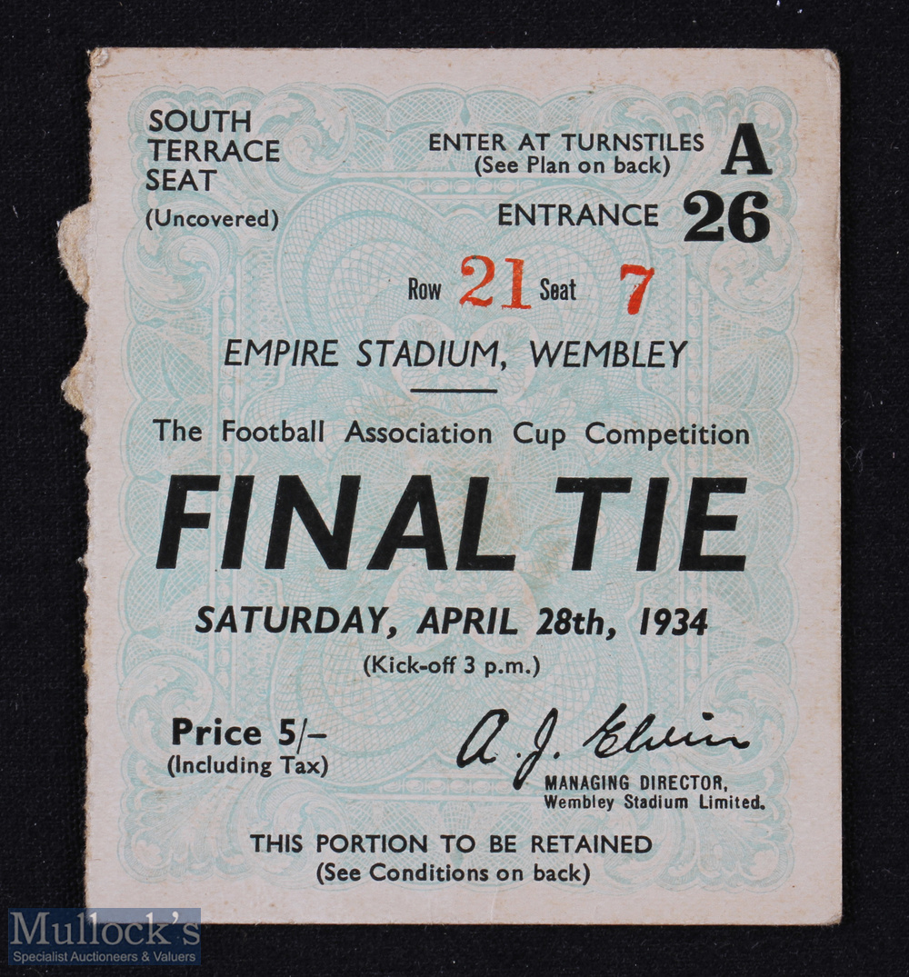 Ticket: 1934 FAC final match ticket; good. (1)