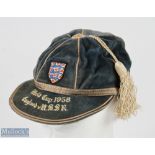1958 England International 3 Lions Badge Football Cap v USSR at the world cup in Sweden, dark blue
