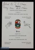 1962 British & I Lions Signed Rugby Menu: Neat A5 foldover illustrated card menu after the 1st