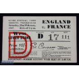 Scarce 1947 England v France Rugby Ticket: Splendid buff card issue for the first official cross-