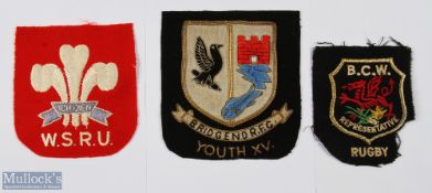 Welsh Schools, Boys' Clubs of Wales & Bridgend Youth Official Rugby Blazer Badges (3): Scarlet cloth