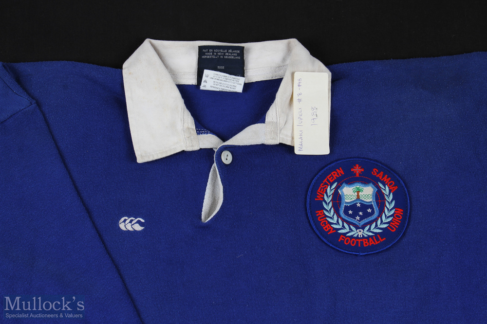 1988 Matchworn Western Samoa Rugby Jersey: Malaki Iupeli's no.8 jersey, blue with logo, Canterbury - Image 2 of 4