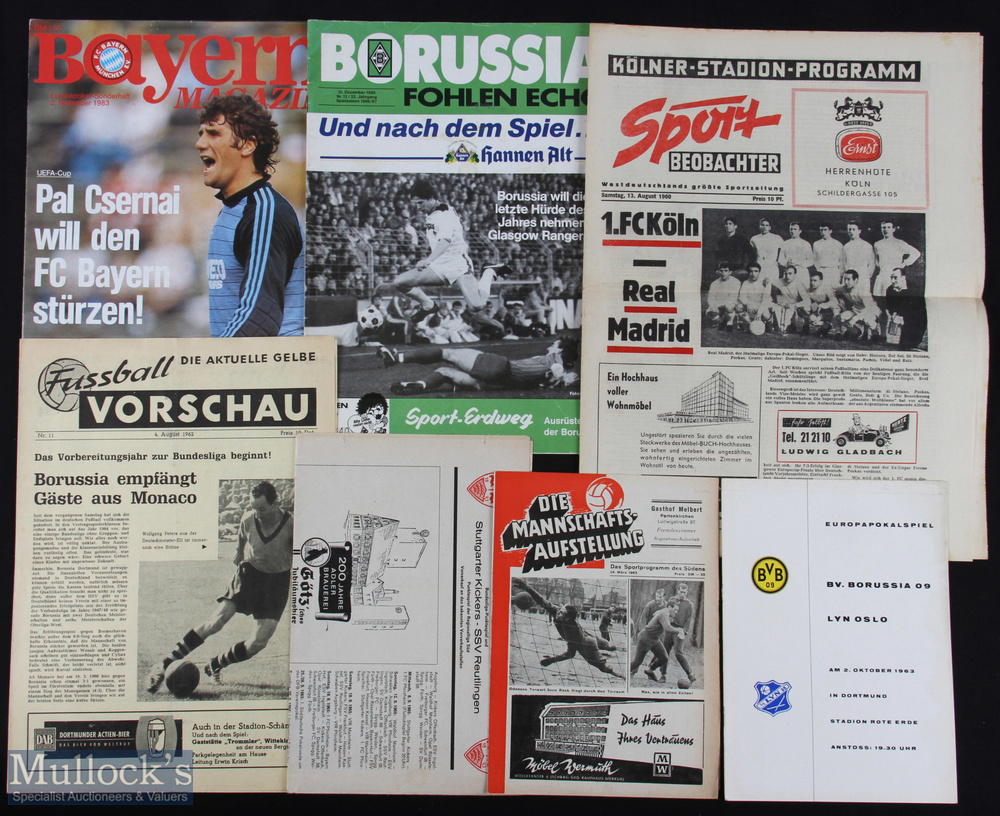 Selection of programmes to include 1960/61 Koln v Real Madrid (newspaper style) friendly, 1962/63