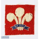 1928 Wales Schools Rugby Jersey Badge: With good provenance, the players' jersey badge with white