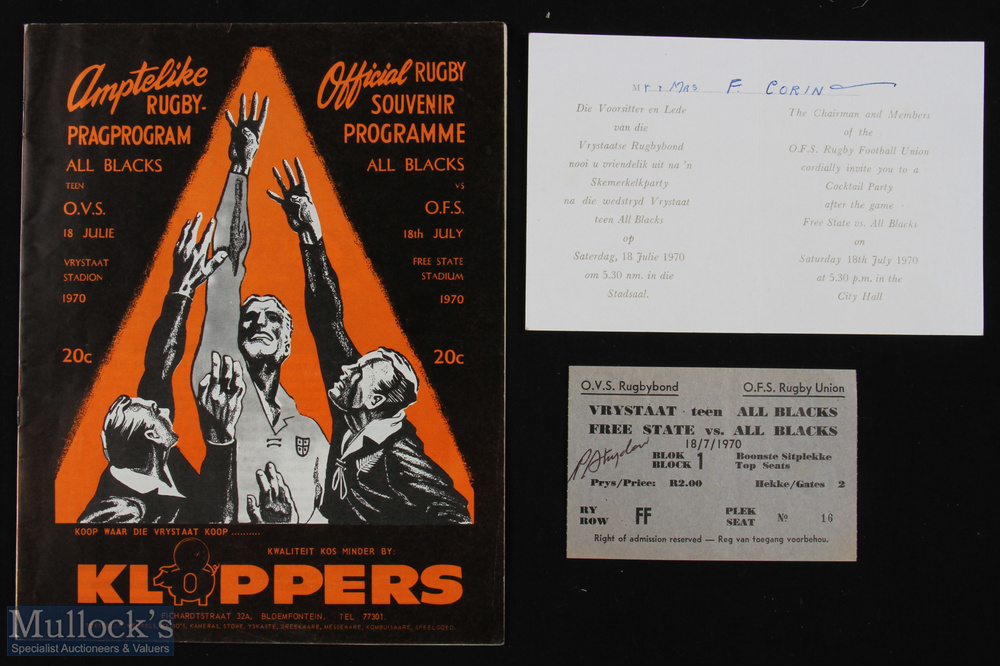 1970 Orange Free State v NZ Rugby Programme etc (3): A great set: two tickets, and an official