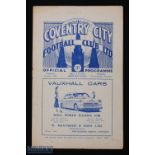 1953/54 Coventry City v Queen of the South football programme floodlight opening 21 Oct no