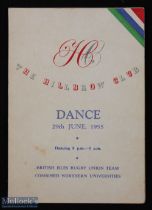 Rare 1955 British & I Lions Signed Rugby Dance Card: Delightful, neat and colourful Hillbrow Club SA