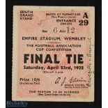 Ticket: 1932 FAC final match ticket; score written, o/wise good. (1)