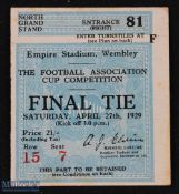 Ticket: 1929 FAC final match ticket; good. (1)