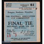 Ticket: 1929 FAC final match ticket; good. (1)