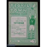 1954/55 Yeovil Town v Tottenham Hotspur football programme floodlight fixture 8th Mar name changes