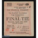 Ticket: 1928 FAC final match ticket; good. (1)
