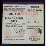 Ticket: 1977/78 Manchester Utd v Manchester City 4 February 1978; entry to paddock United Road