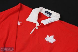 1983 Match worn Canada Rugby Jersey: The scarlet CCC 44" jersey with maple leaf logo of Mark