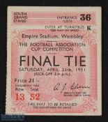 Ticket: 1931 FAC final match ticket; good. (1)