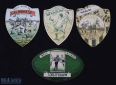 Victorian etc Baines Cards, Scottish Rugby Clubs (4): These colourful paper shield-shaped items