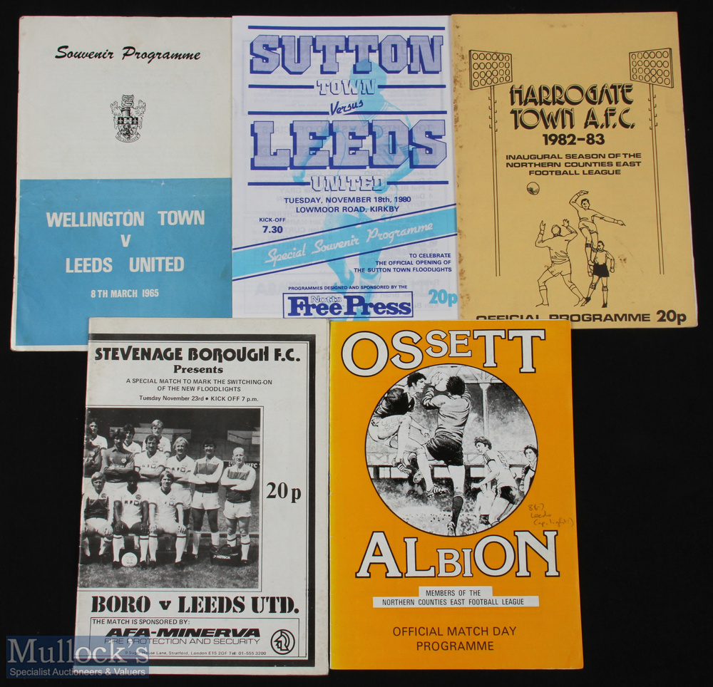 Leeds United away football programmes (5) to incl 64/65 Wellington Town with newspaper report, 80/81