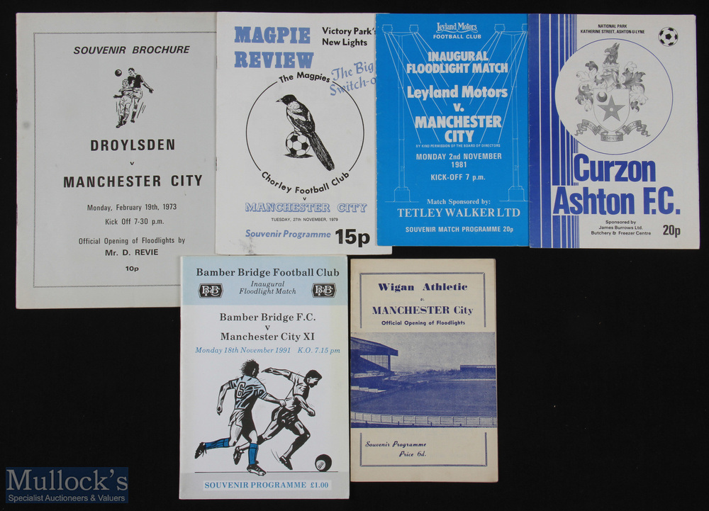 Manchester City away football programme selection (6) to incl 66/67 Wigan Athletic, 72/73 Droylsden,