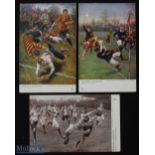 1900s Rugby Postcards 'Football Incidents' (3): c1905, two coloured rugby action artworks by S T