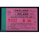 Rare 1939 England v Ireland Rugby Ticket: Bold large West Stand 10/- issue for their last meeting