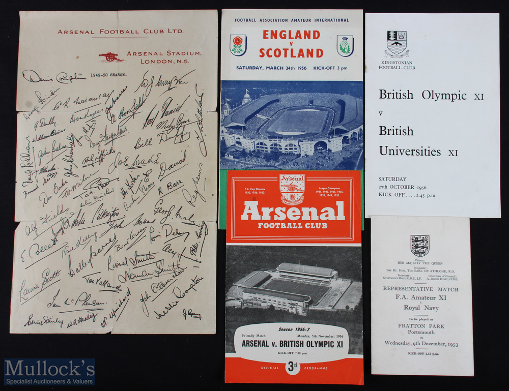 Selection of football memorabilia to include 1949/50 Arsenal (Club headed) official player/staff
