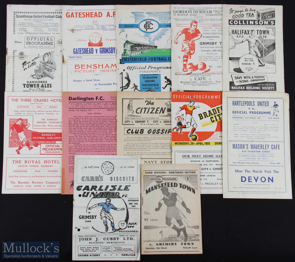 Collection of Grimsby Town 1954/55 Div. 3 (N) away match programmes Bradford City, York City,