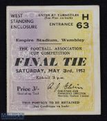 Ticket: 1952 FAC final match ticket; good. (1)