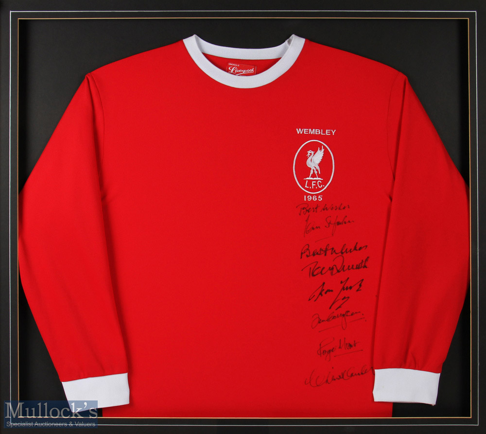 930mm X 860mm Framed and set for display 1965 FA Cup final Liverpool shirt signed by Roger Hunt (