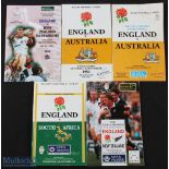 1984-1996 England v Tourists Rugby Programmes (5): v Australia 1984 & 1988; S Africa 1992, NZ 1993 &