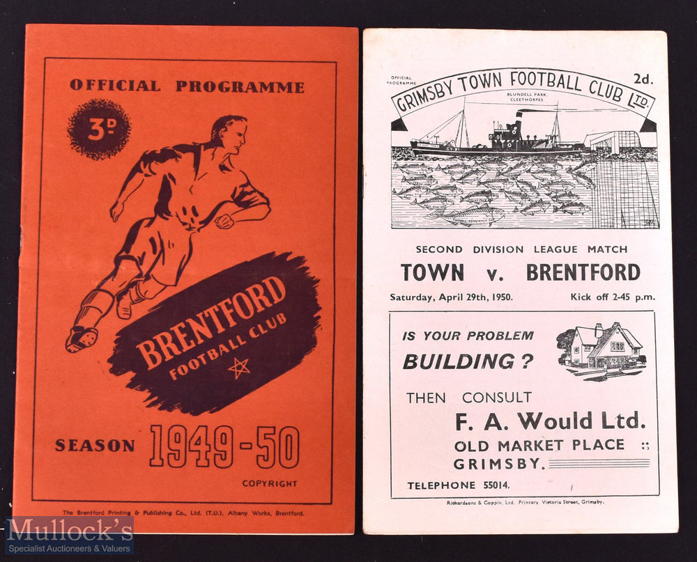 1949/50 Grimsby Town v Brentford Div. 2 match programme 29 April 1950 plus reverse fixture at