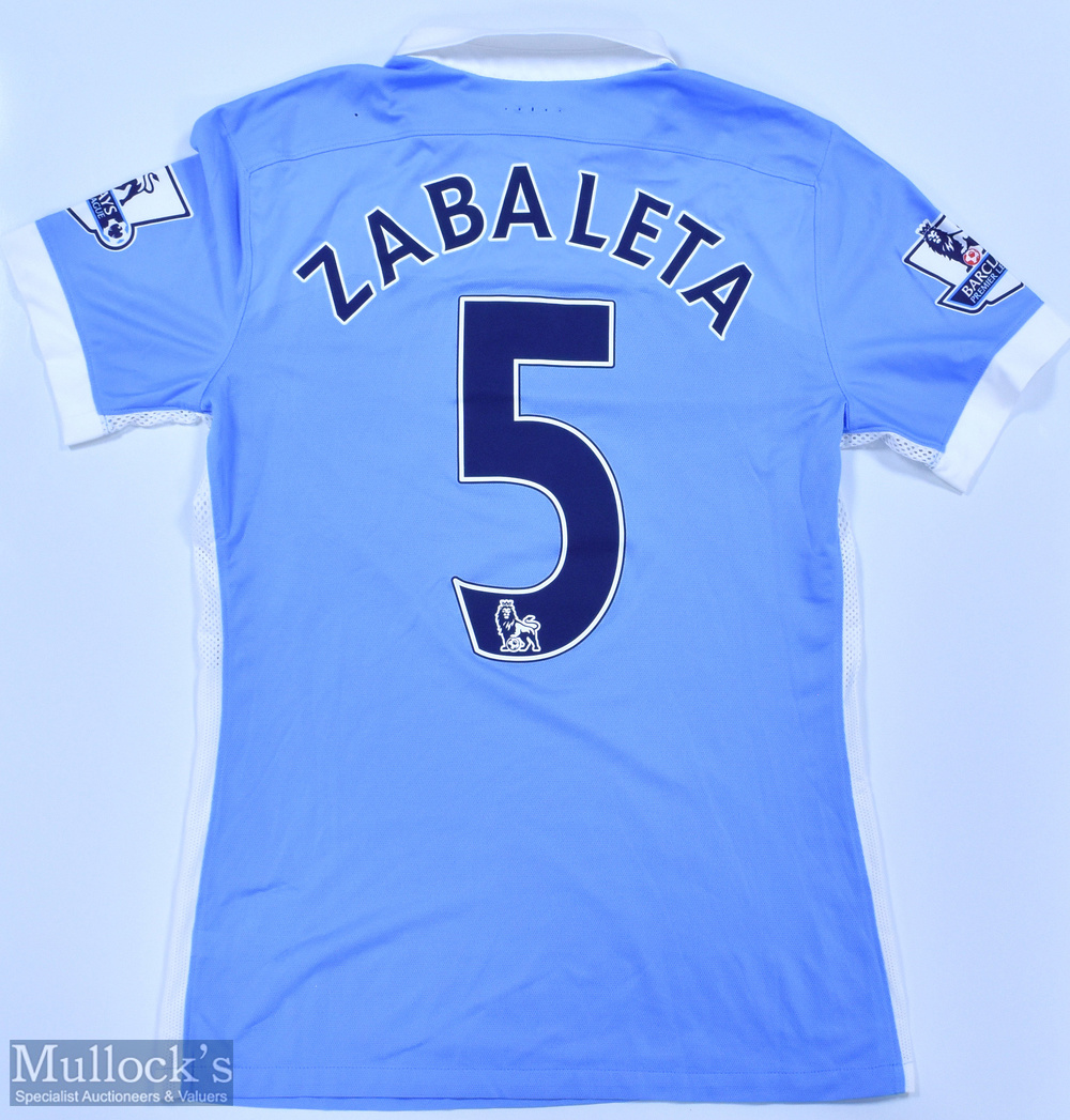 Manchester City 2015/16 Zabaleta No 5 match issue home football shirt Premier League badges to - Image 2 of 2