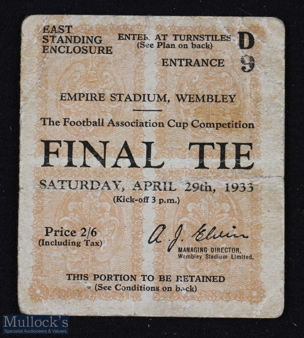 Ticket: 1933 FAC final match ticket; age wear. (1)