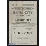 War time 1943/1944 Bath City v Cardiff City Football League (West) 27 November 1943, 4 pager; fair
